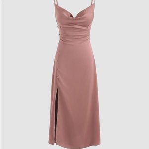 Slip dress with slit and button details